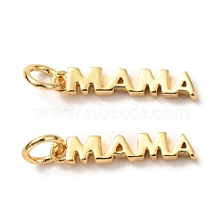 Brass Pendants, with Jump Ring, Long-Lasting Plated, Word MAMA, Real 18K Gold Plated, 16.5x3x2mm, Hole: 3mm, Jump Ring: 5x0.8mm(KK-G399-25)