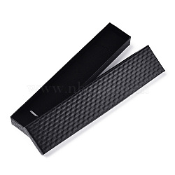 Rhombus Textured Cardboard Jewelry Necklace Boxes, with Black Sponge, for Jewelry Gift Packaging, Rectangle, Black, 21.1x4.3x2.1cm, Inside: 20.8×3.85cm(CBOX-T006-03A)