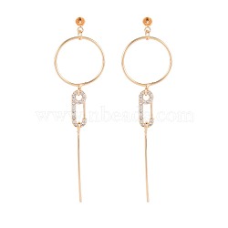 Brass Micro Pave Clear Cubic Zirconia Stud Earring Findings, for Half Drilled Beads, Nickel Free, Ring, Ring, Real 18K Gold Plated, 57x15.5mm, Pin: 0.6mm, pin: 0.6mm(for half drilled beads)(KK-S364-144)