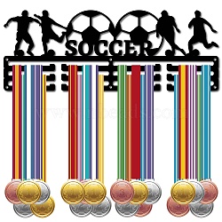 Fashion Iron Medal Hanger Holder Display Wall Rack, 3-Line, with Screws, Black, Running, Football, 150x400mm, Hole: 5mm(ODIS-WH0037-378)