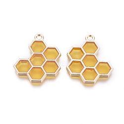 Alloy Enamel Pendants, Honeycomb, Light Gold, Yellow, 21x17.5x1.5mm, Hole: 1.6mm(ENAM-WH0047-15A)