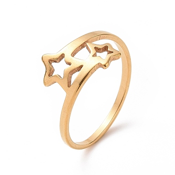 Ion Plating(IP) 201 Stainless Steel Double Star Finger Ring, Hollow Wide Ring for Women, Golden, US Size 6 1/2(16.9mm)
