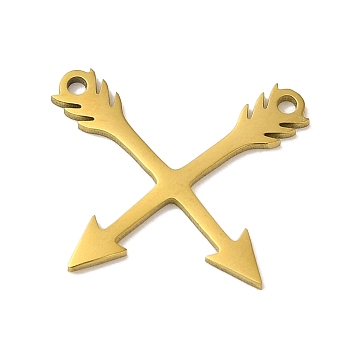 Vacuum Plating 201 Stainless Steel Pendants, Laser Cut, Arrow Charm, Real 18K Gold Plated, 16x19x1mm, Hole: 1.2mm