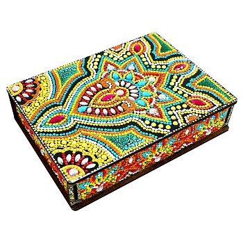 DIY Diamond Jewelry Box Kits, including Wooden Board, Resin Rhinestones, Diamond Sticky Pen, Tray Plate and Glue Clay, Colorful, Finished Product: 200x150x45mm