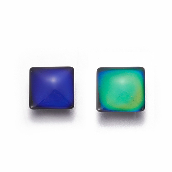 Glass Cabochons, Changing Color Mood Cabochons, Square, Colorful, 10x10x4mm