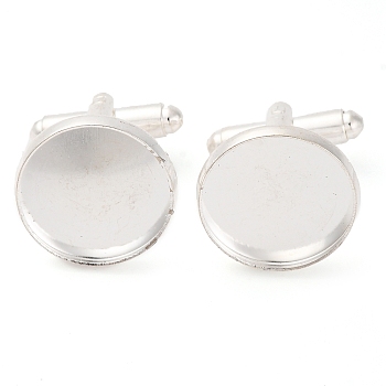 Brass Cufflinks, Cuff Button, with Tray, Silver, 18x18mm, Tray: 16mm