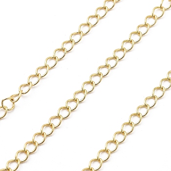 Brass Curb Chains, Long-Lasting Plated, Cadmium Free & Nickel Free & Lead Free, Soldered, with Spool, Light Gold, 3.5x2.5x1mm, about 32.81 Feet(10m)/Roll