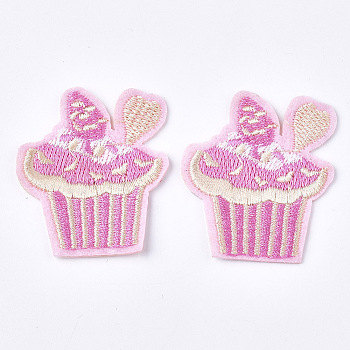 Computerized Embroidery Cloth Iron On Patches, Costume Accessories, Appliques, Cake, Pink, 46x39x1.5mm