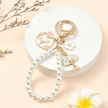 Alloy Enamel & Plastic Pendant Decoration, with Iron Rings and Alloy Clasp, White, 15cm