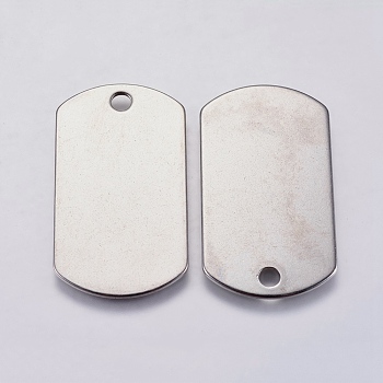304 Stainless Steel Pendants, Rectangle, Stamping Blank Tag, Stainless Steel Color, 35x19.5x1mm, Hole: 3mm