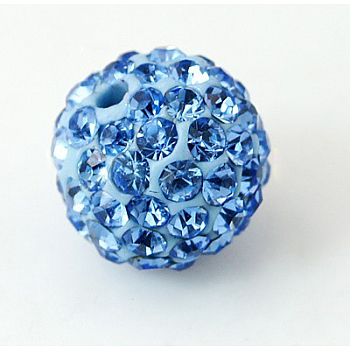 Polymer Clay Rhinestone Beads, Pave Disco Ball Beads, Grade A, Light Sapphire, PP9(1.5.~1.6mm), 6mm, Hole: 1.2mm