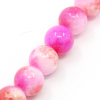 Natural Persian Jade Beads Strands, Dyed, Round, Fuchsia, 10mm, Hole: 1mm, about 38pcs/strand, 16 inch