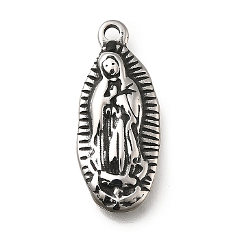304 Stainless Steel Pendants, Virgin Mary Charms, Religion, Antique Silver, 23x10x2.5mm, Hole: 1.8mm