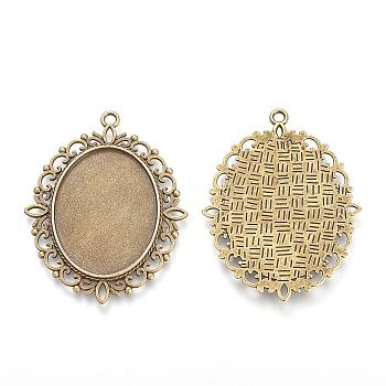 Tibetan Style Alloy Pendant Cabochon Settings, Oval, Cadmium Free & Nickel Free & Lead Free, Antique Bronze, Tray: 25x18mm, 40x30x1.5mm, Hole: 2mm, about 280pcs/1000g