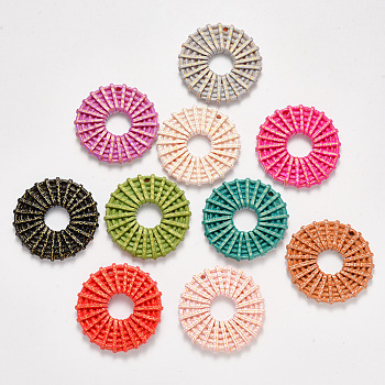 Resin Pendants, Imitation Woven Rattan Pattern, Flat Round, Mixed Color, 44x6mm, Hole: 2mm