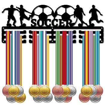 Fashion Iron Medal Hanger Holder Display Wall Rack, 3-Line, with Screws, Black, Running, Football, 150x400mm, Hole: 5mm