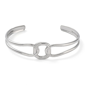 304 Stainless Steel Hollow Rectangle Cuff Bangle for Women, Stainless Steel Color, Inner Diameter: 2-5/8 inch(6.6cm)