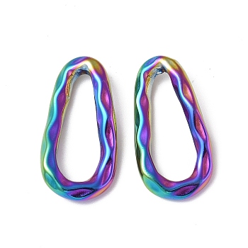 Ion Plating(IP) 304 Stainless Steel Linking Ring, Hammered, Teardrop, Rainbow Color, 25.5x13x3mm, Inner Diameter: 18.5x6mm
