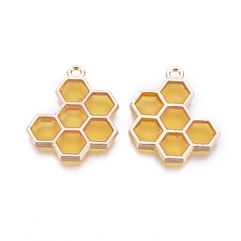 Alloy Enamel Pendants, Honeycomb, Light Gold, Yellow, 21x17.5x1.5mm, Hole: 1.6mm