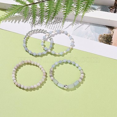 4 pièces 4 styles de pierres précieuses mixtes naturelles et synthétiques et 304 bracelets extensibles en perles d'acier inoxydable pour femmes(BJEW-JB09116)-5