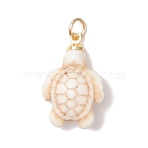 Dyed Synthetic Turquoise Pendnats, Sea Turtle Charms with 304 Stainless Steel Findings, Golden, Old Lace, 22x15x7mm, Jump Ring: 5x1mm,  Inner Diameter: 3.5mm(PALLOY-JF05075-02)