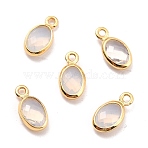 Eco-Friendly Brass with Glass Pendants,  Long-Lasting Plated, Lead Free & Cadmium Free & Nickel Free, Oval, Real 18K Gold Plated, WhiteSmoke, 9x4.5x2mm, Hole: 1.2mm(X-KK-K268-01F)