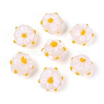Handmade Lampwork Beads, Bumpy Flat Round & Flower, WhiteSmoke, 14~16x10~11.5mm, Hole: 1~1.4mm(LAMP-N028-23A)