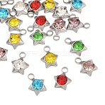 201 Stainless Steel Rhinestone Pendants, Star Charms, Stainless Steel Color, Mixed Color, 10x7.5x4mm, Hole: 2mm(RB-CBABFDA-13P)
