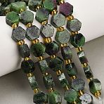 Natural Ruby in Zoisite Beads Strands, Hexagon, with Seed Beads, 9x10x5mm, Hole: 0.8mm, about 15pcs/strand, 7.09''(18cm)(G-F833-B14-01)
