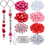 Valentine's Day/Mother's Day DIY Keychain Making Kits, include Plastic Barrel Beads, Acrylic Heart & Letter Beads, Iron Keychain Rings, Nylon Rattail Satin Cord, Mixed Color, 9x6mm, Hole: 3.8mm(DIY-BM0001-37)