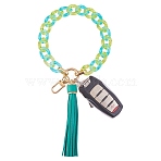 Chain Link Wristlet Keychain, Acrylic Bracelet Tassel Keychain, with Alloy Findings, Green, 28.5cm(HJEW-SW00014-01)