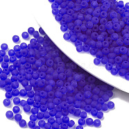 Frosted Colours Glass Beads, Transparent Colours, Round, Blue, 4x3mm, Hole: 1mm, about 4500pcs/bag(SEED-S040-04A-05)