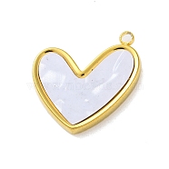 304 Stainless Steel with Synthetic Shell Pendants, Heart Charms, Golden, 22x20x3mm, Hole: 1.8mm(STAS-G338-02G)