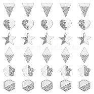 Unicraftale 48Pcs 6 Style Ion Plating(IP) 304 Stainless Steel Pendants, Heart & Hexagon & Rhombus & Star, Stainless Steel Color, 21~32x18~26x1mm, Hole: 1.4~1.6mm, 8pcs/style(STAS-UN0045-26)