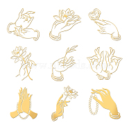 9Pcs Nickel Custom Self-adhesive Picture Stickers, Independence Day Metal Decals, Golden, Palm, 40x40mm(DIY-WH0450-205)