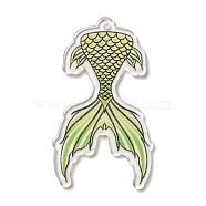 Printed Transparent Acrylic Pendants, Mermaid Tails, Yellow Green, 56.5x33x2mm, Hole: 2mm(MACR-P041-01B)
