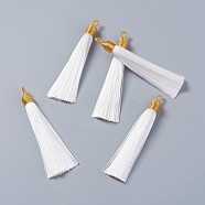 Nylon Tassel Big Pendants, with Iron Findings, Golden, White, 86x9.5mm, Hole: 3x5mm(FIND-F008-F01)