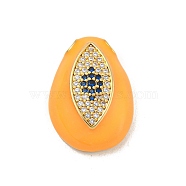 Rack Plating Brass Micro Pave Cubic Zirconia Pendants, Long-Lasting Plated, Cadmium Free & Lead Free, with Enamel, Teardrop with Eye, Real 18K Gold Plated, Orange, 22x15x6.7mm, Hole: 2.5x2.5mm(KK-P277-28G-04)