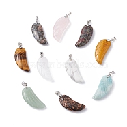 Natural & Synthetic Mixed Stone Pendants, with Platinum Plated Brass Loops, Wing, 36x15~16.6x6.5~7.7mm, Hole: 5x4mm(G-I314-01P)