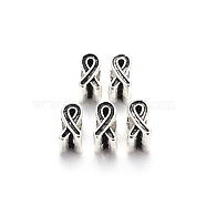 Tibetan Style Alloy European Beads Settings for Enamel, Large Hole Beads, Cadmium Free & Lead Free, Awareness Ribbon, Antique Silver, 11.5x6x7.5mm, Hole: 5mm(X-TIBE-N006-103AS-LF)