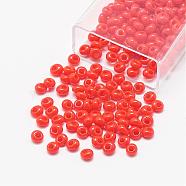 TOHO Japanese Fringe Seed Beads, Opaque Glass Round Hole Rocailles Seed Beads, (50) Opaque Sunset Orange, 5x4.5mm, Hole: 1.5mm, about 5000pcs/bag, 450g/bag(SEED-R039-02-MA50)