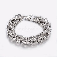 304 Stainless Steel Byzantine Chain Bracelets, with Lobster Claw Clasps, Stainless Steel Color, 7-7/8 inch(200mm), 11x11mm (BJEW-I238-14P)