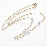 304 Stainless Steel Pendant Necklaces, with Acrylic Pearl and Lobster Clasps, Golden, 19.6 inch(50cm)(NJEW-G305-02G)