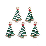 Rack Plating Alloy Enamel Pendants, Cadmium Free & Nickel Free & Lead Free, Light Gold, Christmas Tree, Dark Green, 26x15x3mm, Hole: 2mm(ENAM-N055-123)