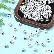 Acrylic Horizontal Hole Letter Beads, with Enamel, Cube, Letter M, 6x6x6mm, Hole: 3.2mm(OACR-YW0002-08M)