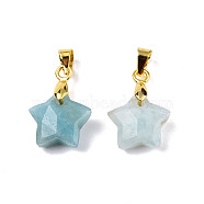 Natural Amazonite Charms, with Golden Plated Brass Findings, Faceted Star, Star: 12x12.5x5.5mm, Hole: 3.5x4mm(G-N326-142-08)