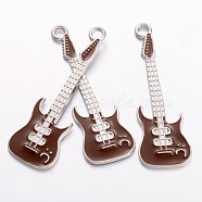 Alloy Enamel Pendants, Guitar, Lead Free and Cadmium Free, Coffee, Platinum, about 62mm long, 18.5mm wide, 2mm, thick, hole: 3mm(EA822Y-1)