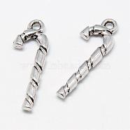 Tibetan Style Alloy Pendants, Christmas Candy Cane, Cadmium Free & Lead Free, Antique Silver, 26.5x9.5x3mm, Hole: 2mm, about 860pcs/1000g(TIBE-S301-029AS-RS)