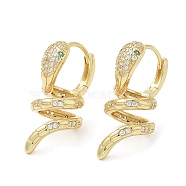Rack Plating Brass Micro Pave Cubic Zirconia Hoop Earrings, Lead Free & Cadmium Free, Long-Lasting Plated, Snake, Real 18K Gold Plated, 30~30.5x13mm(EJEW-F324-06G)