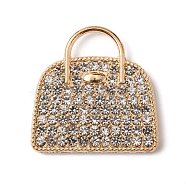 Zinc Alloy Pendants, with Crystal Rhinestone, Handbag, Light Gold, 40x40x4mm, Hole: 14x7.5mm(FIND-WH0044-68LG)